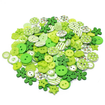 Green & White 150 Mix Wood Acrylic & Resin Buttons