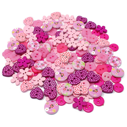 Pink 150 Mix Wood Acrylic & Resin Buttons