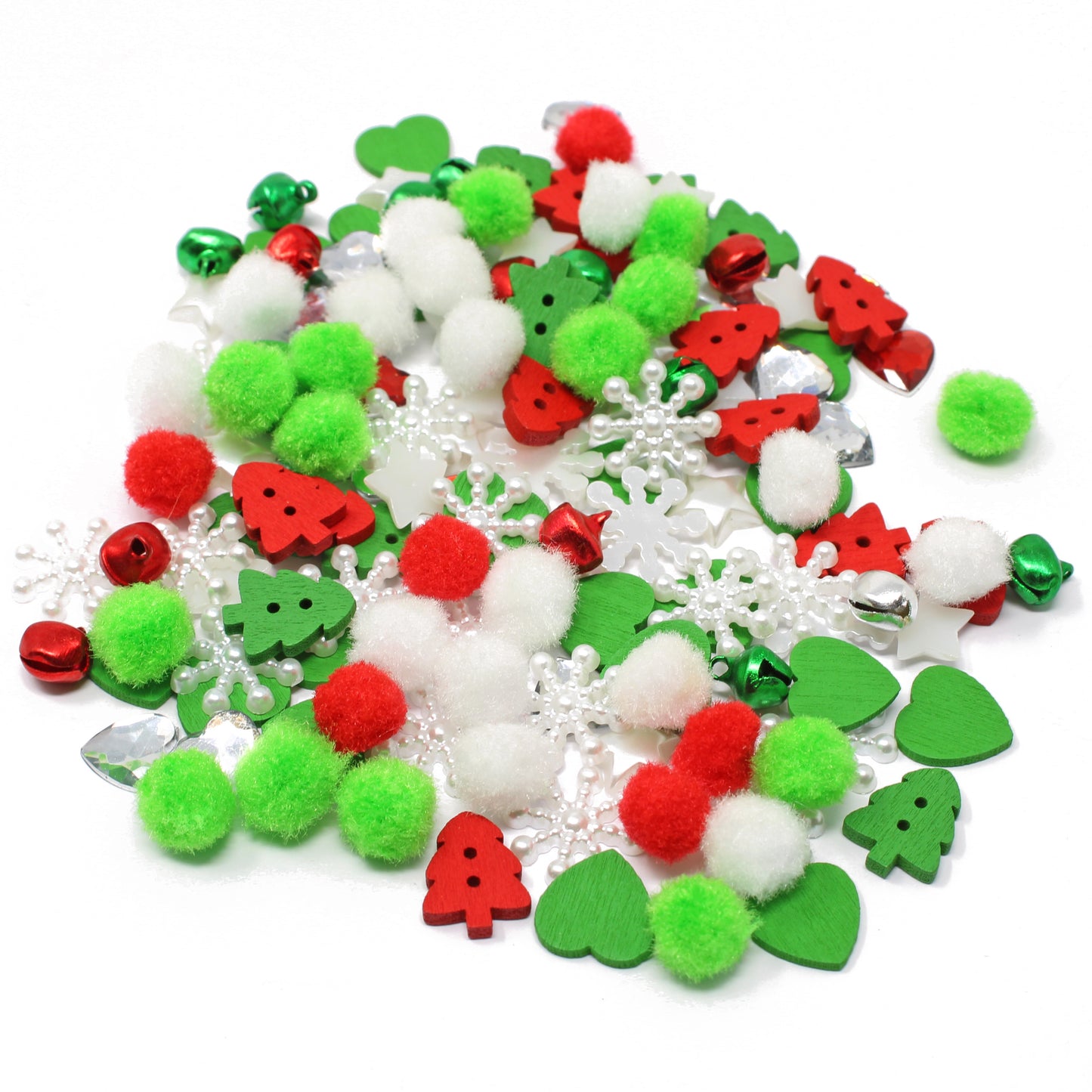 Christmas Pom Poms 150 Mix Wood Acrylic & Resin Buttons