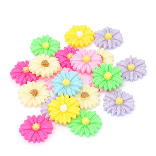 20 Mix Multicoloured 20mm Rustic Daisy Flower Resin Flatbacks