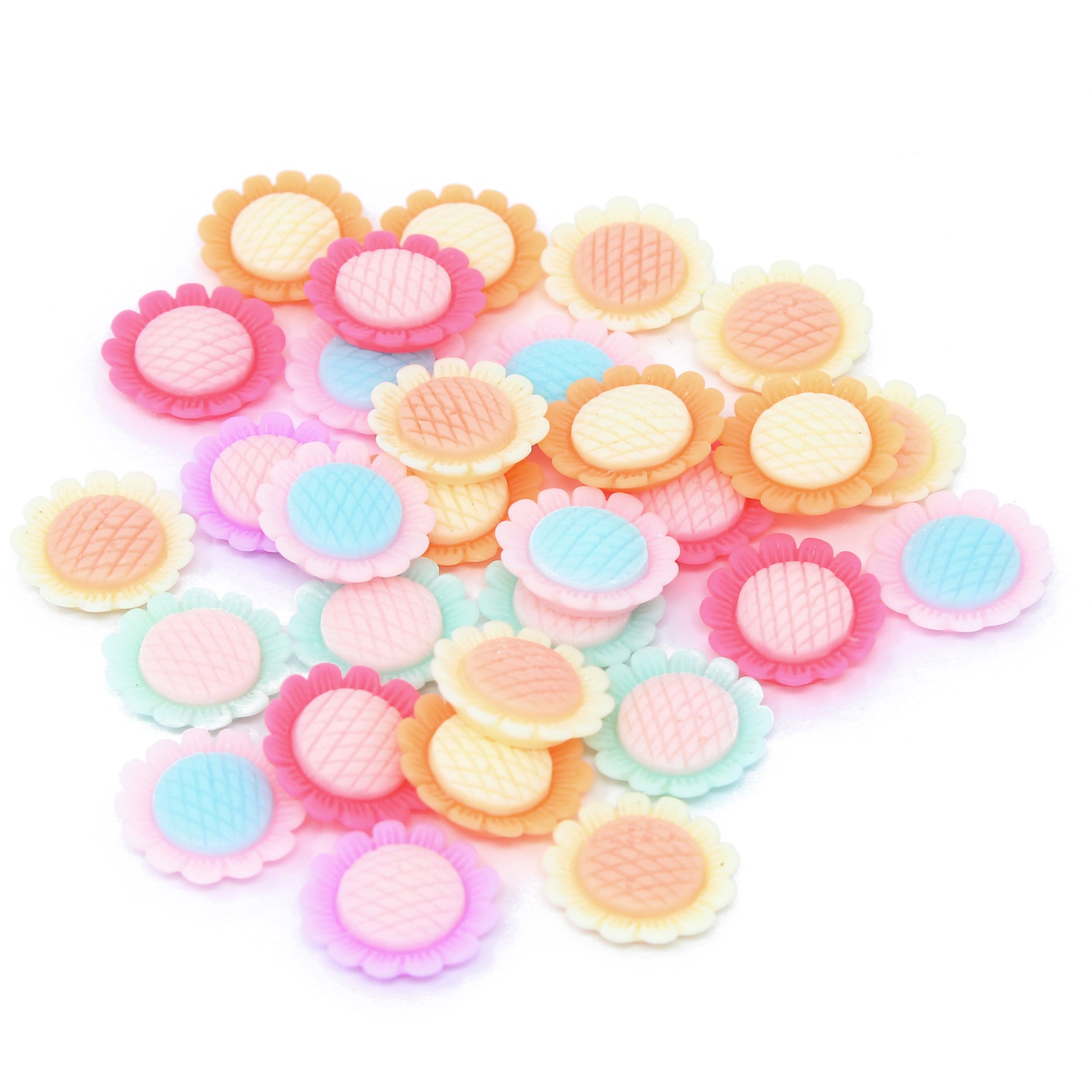 30 Mix Pastel 15mm Sunflower Resin Flatbacks