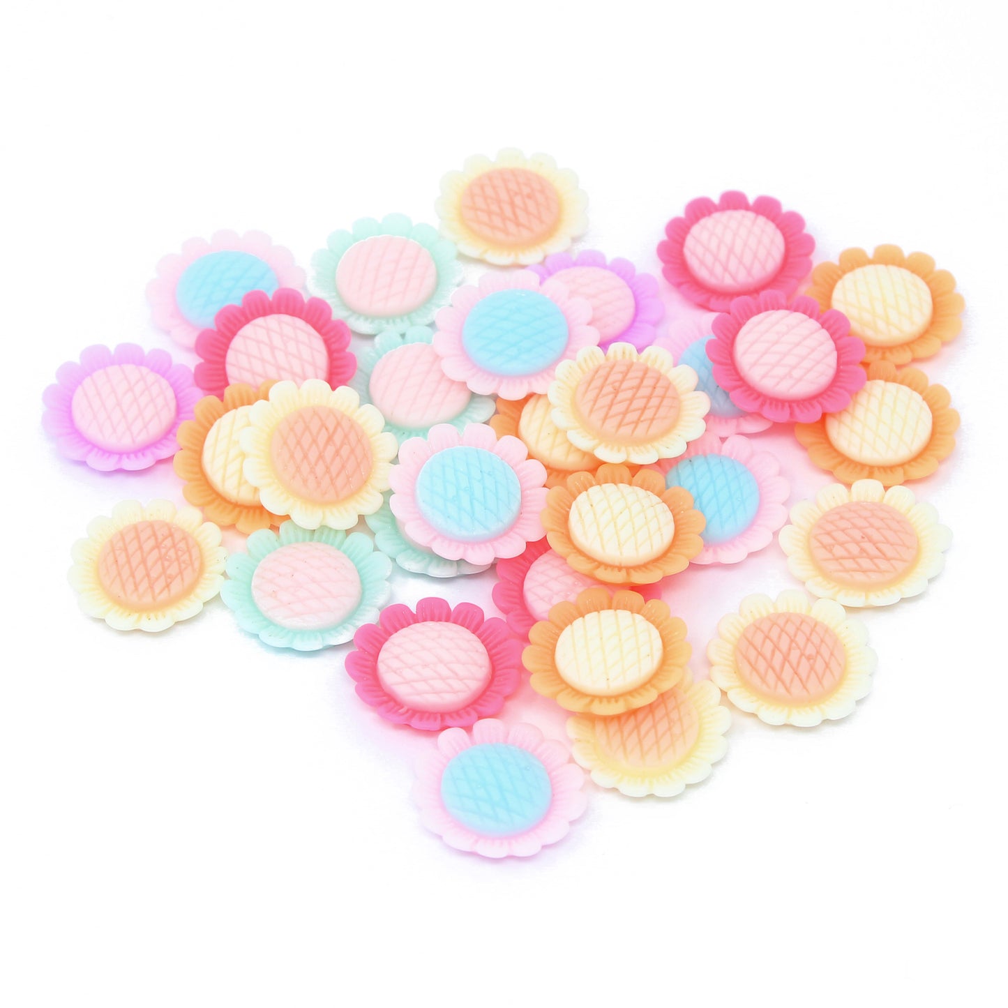 30 Mix Pastel 15mm Sunflower Resin Flatbacks