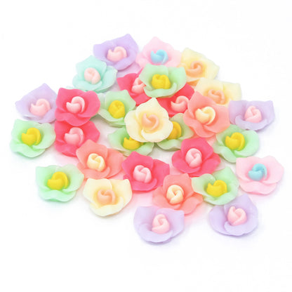 30 Mix Pastel 15mm Peony Rose Flower Resin Flatbacks