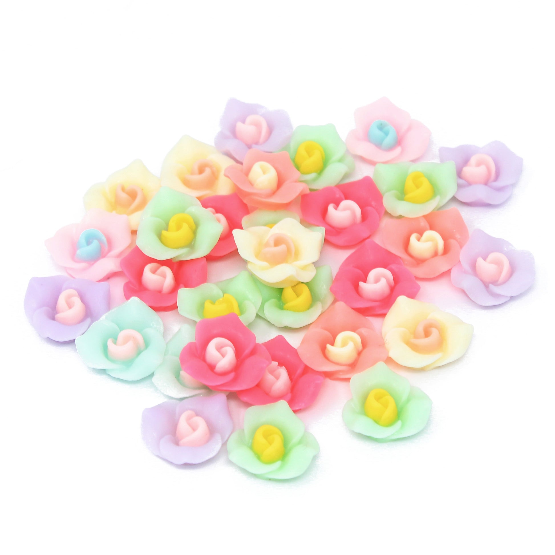 30 Mix Pastel 15mm Peony Rose Flower Resin Flatbacks