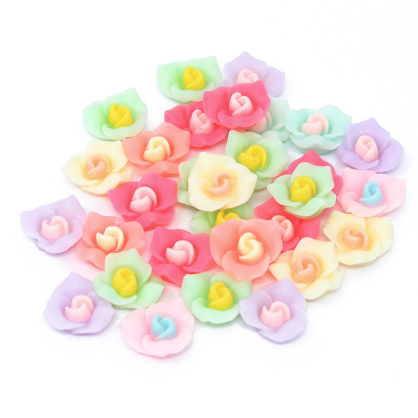 30 Mix Pastel 15mm Peony Rose Flower Resin Flatbacks