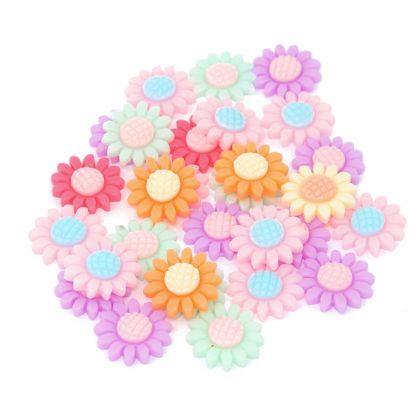 30 Mix Pastel 16mm Cute Sunflower Resin Flatbacks