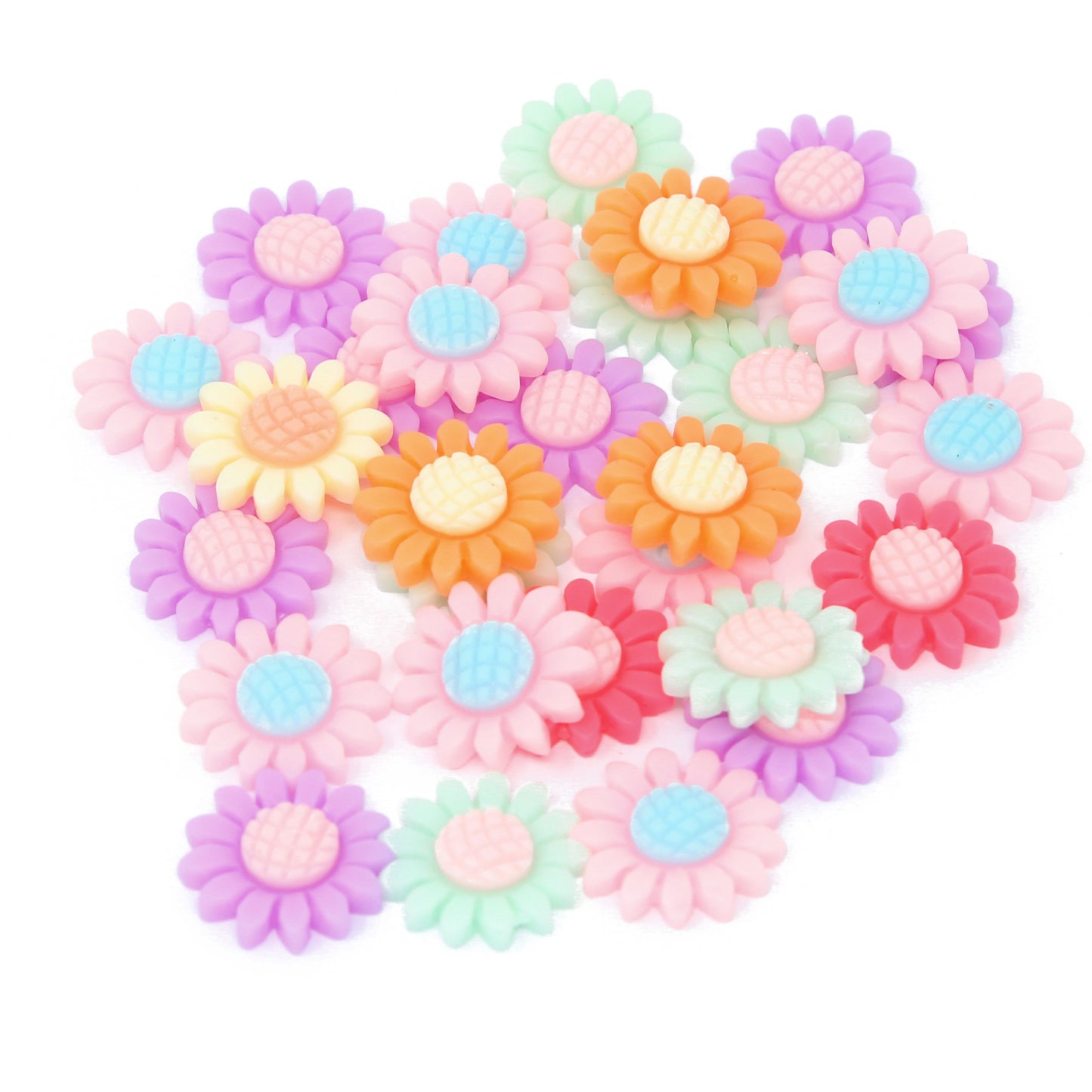 30 Mix Pastel 16mm Cute Sunflower Resin Flatbacks