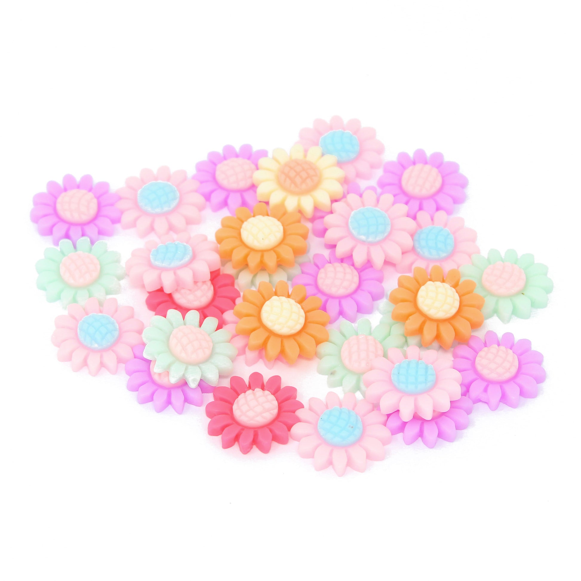 30 Mix Pastel 16mm Cute Sunflower Resin Flatbacks