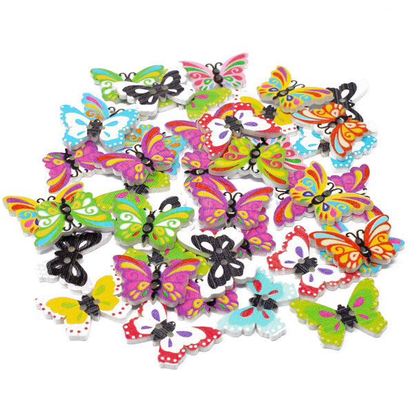 40 Mixed Bright Flower & Butterfly Buttons
