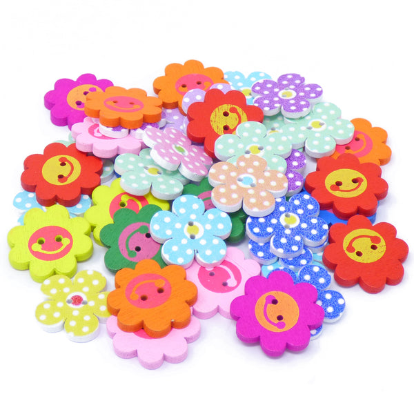 40 Mixed Bright Flower & Butterfly Buttons