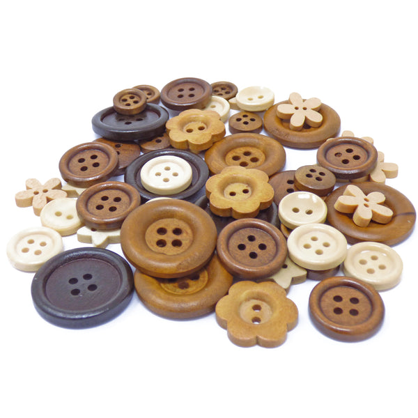 50 Mix Natural Shabby Chic Wood Buttons