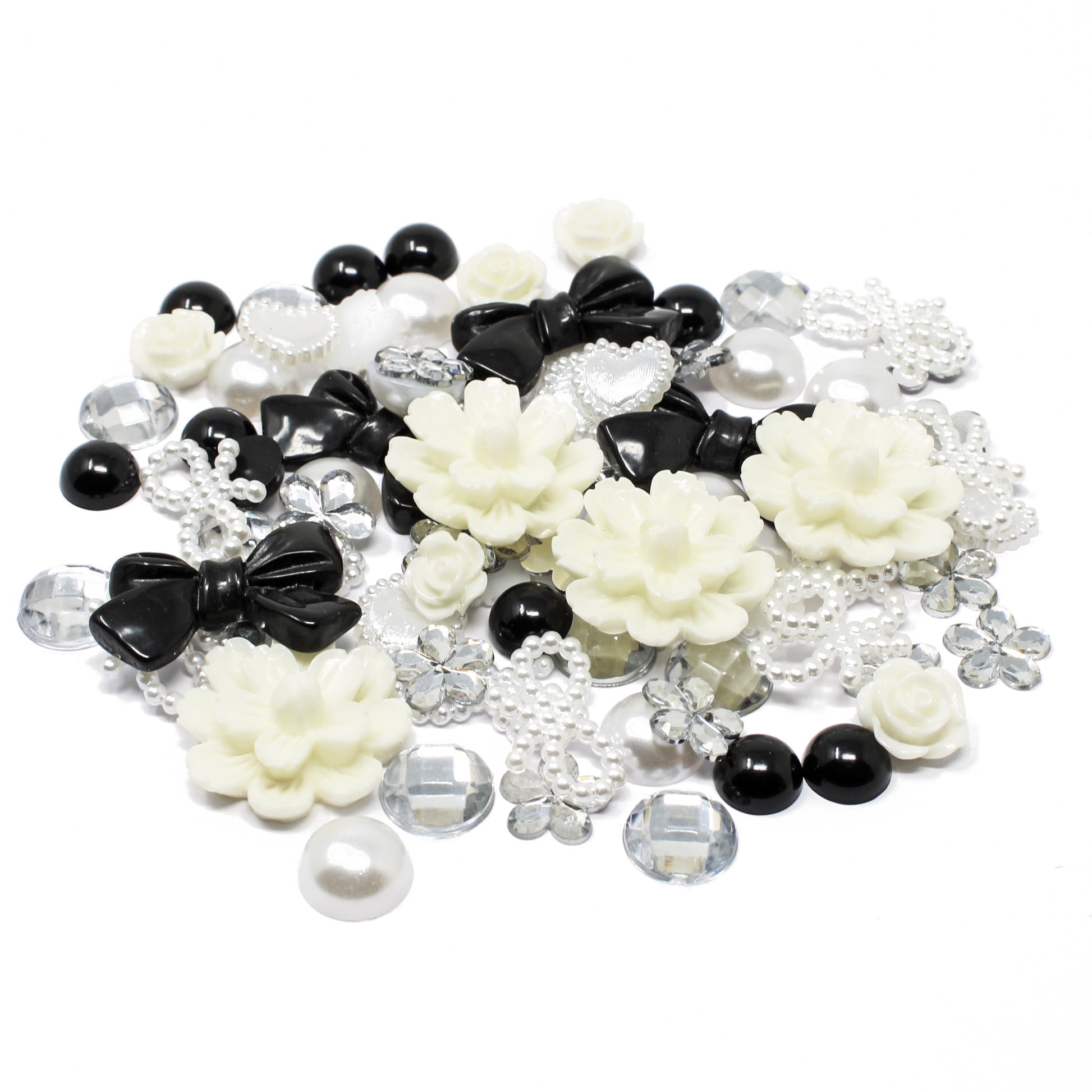 Black & White 80 Mix Resin Craft Embellishment Flatbacks