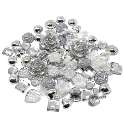 Silver 80 Mix Resin Craft Embellishment Flatbacks