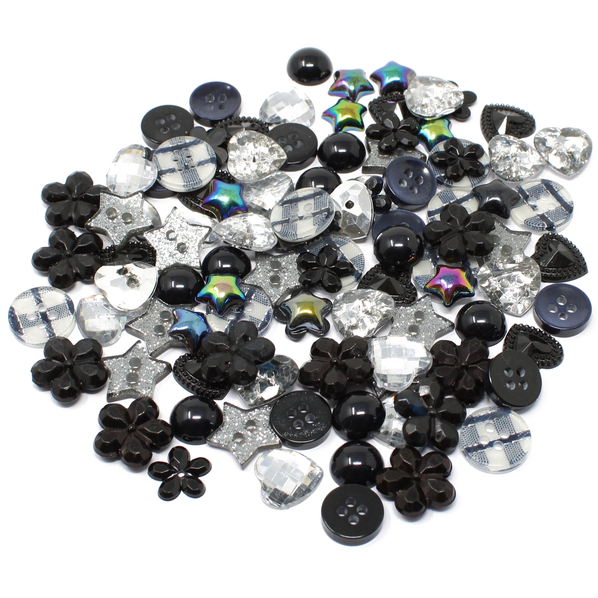 Black/Silver Mix 100 Mix Acrylic & Resin Buttons & Flatbacks
