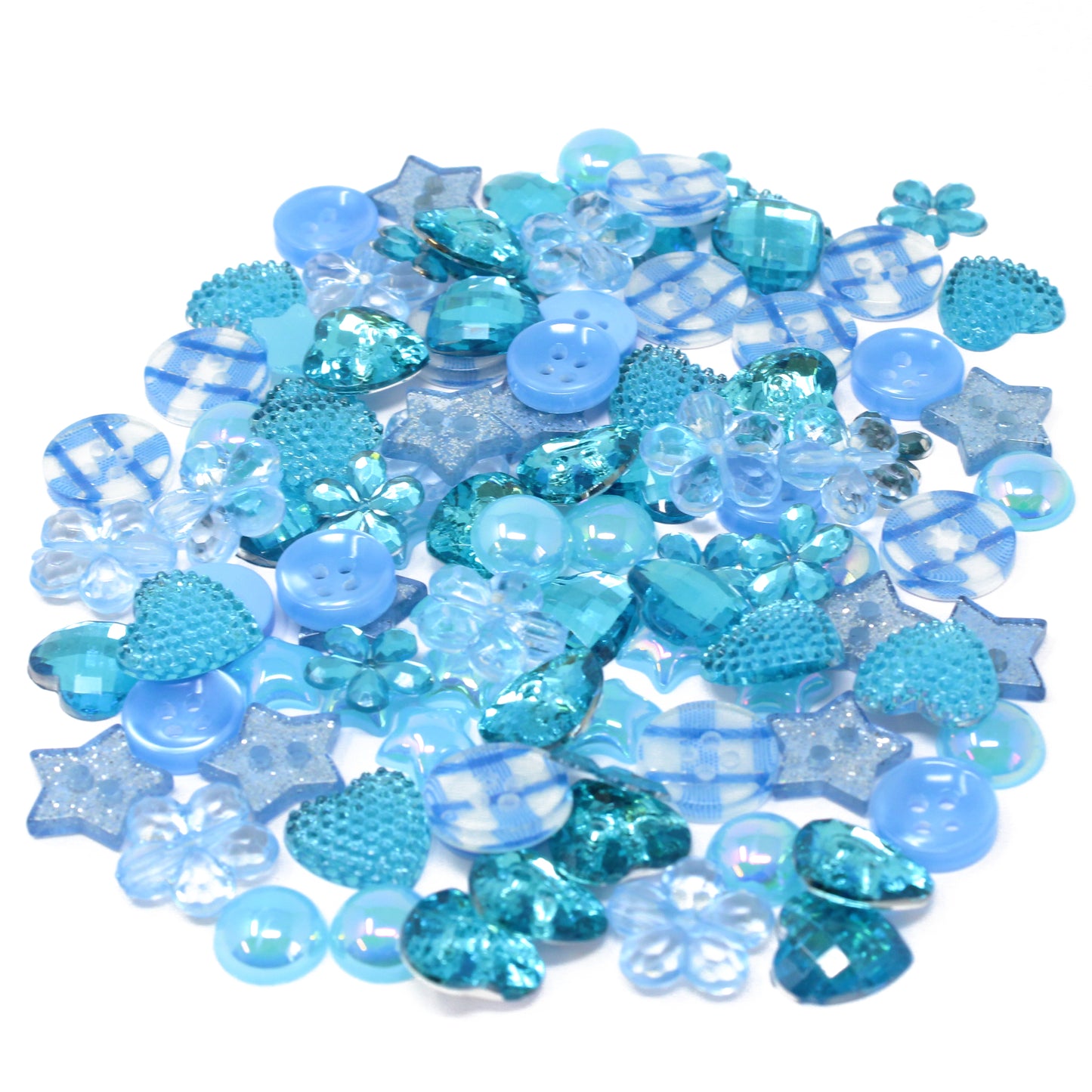 Blue 100 Mix Acrylic & Resin Buttons & Flatbacks