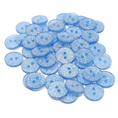Blue 50 Mix Glitter Round 15mm Resin Buttons