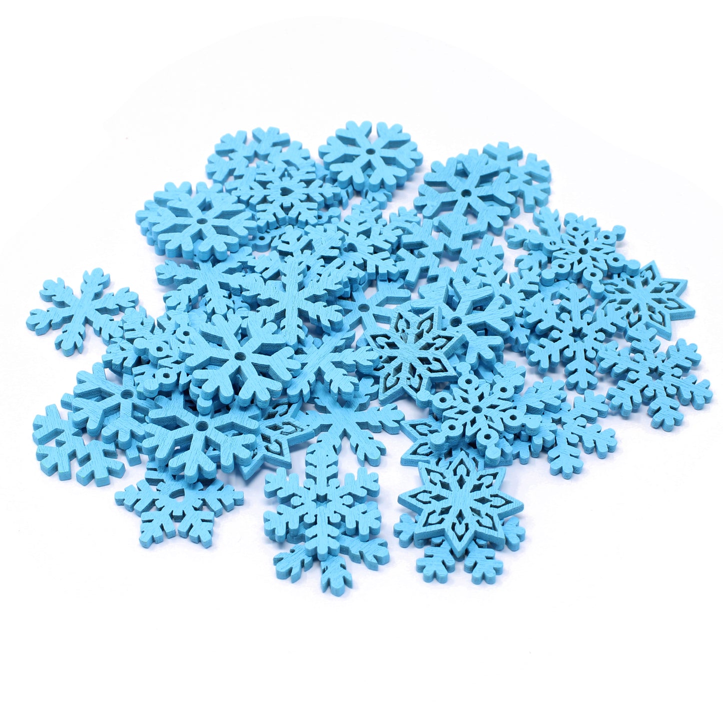 Blue 50 Mix Wooden Christmas Snowflakes