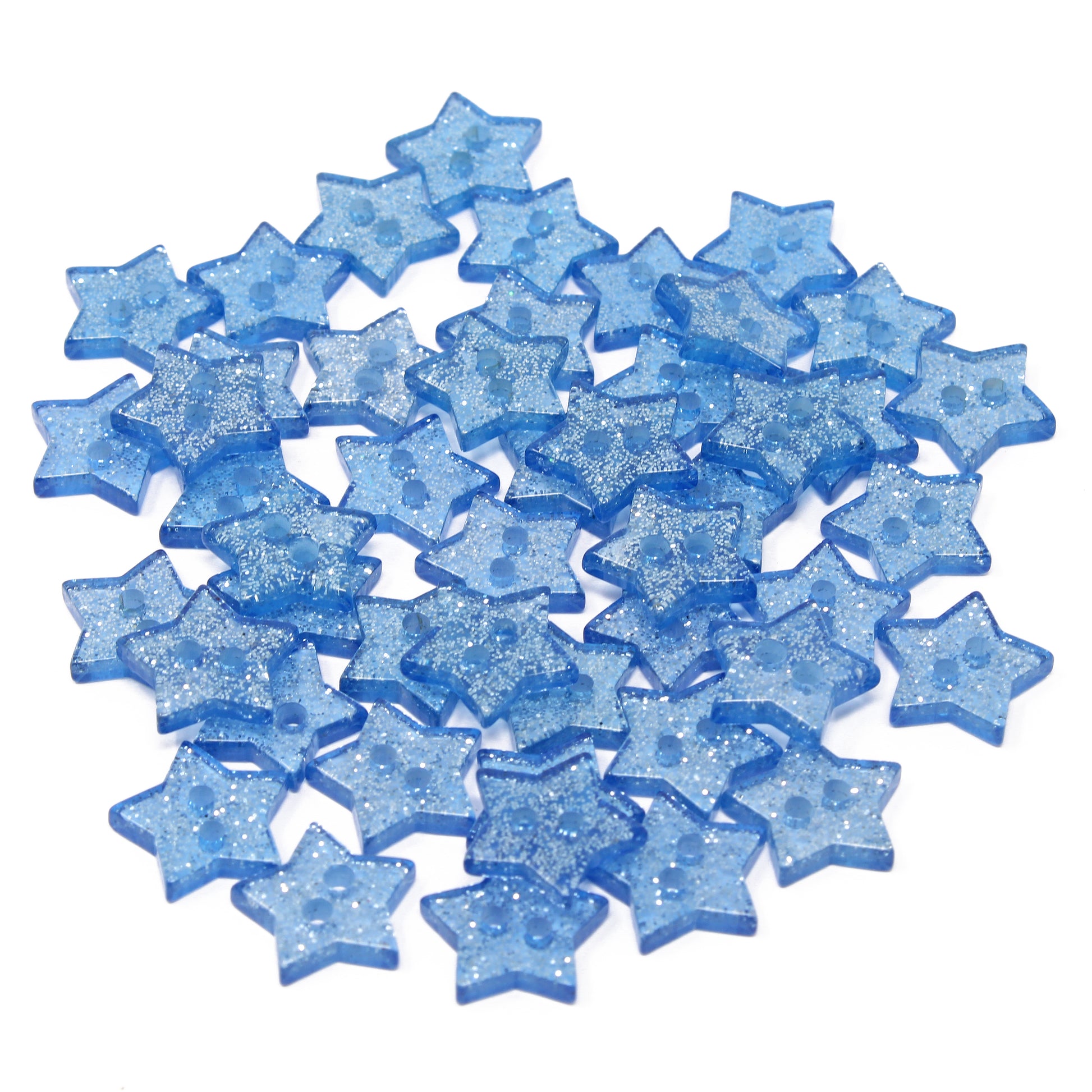 Blue 50 Mix Glitter Star 13mm Resin Buttons