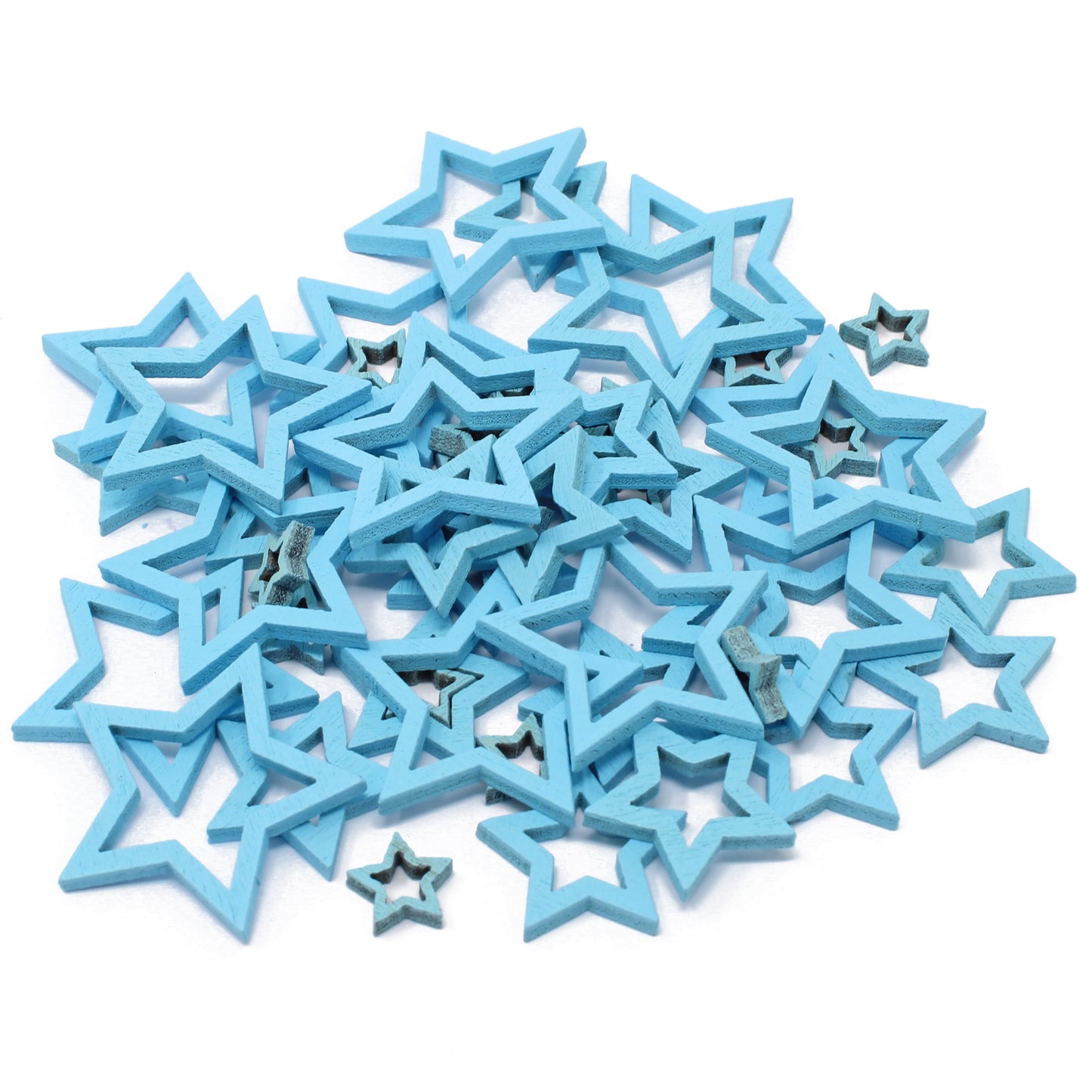 Blue 50 Mixed Size Cut Out Christmas Wood Stars