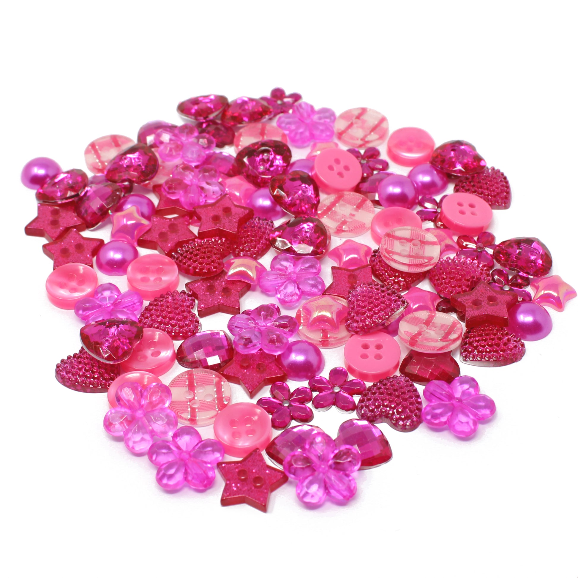 Bright Pink 100 Mix Acrylic & Resin Buttons & Flatbacks