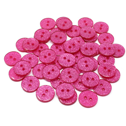 Bright Pink 50 Mix Glitter Round 15mm Resin Buttons