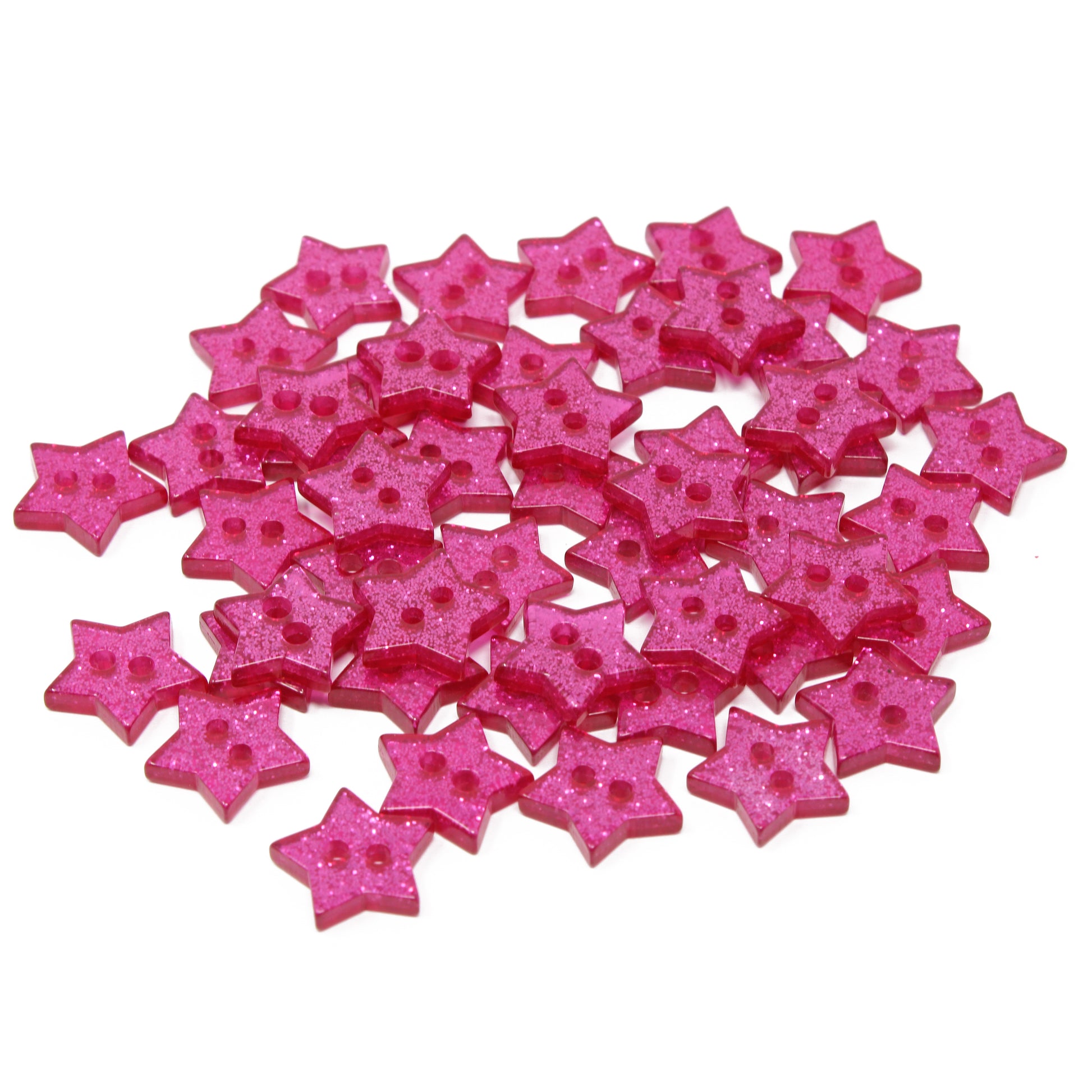 Bright Pink 50 Mix Glitter Star 13mm Resin Buttons