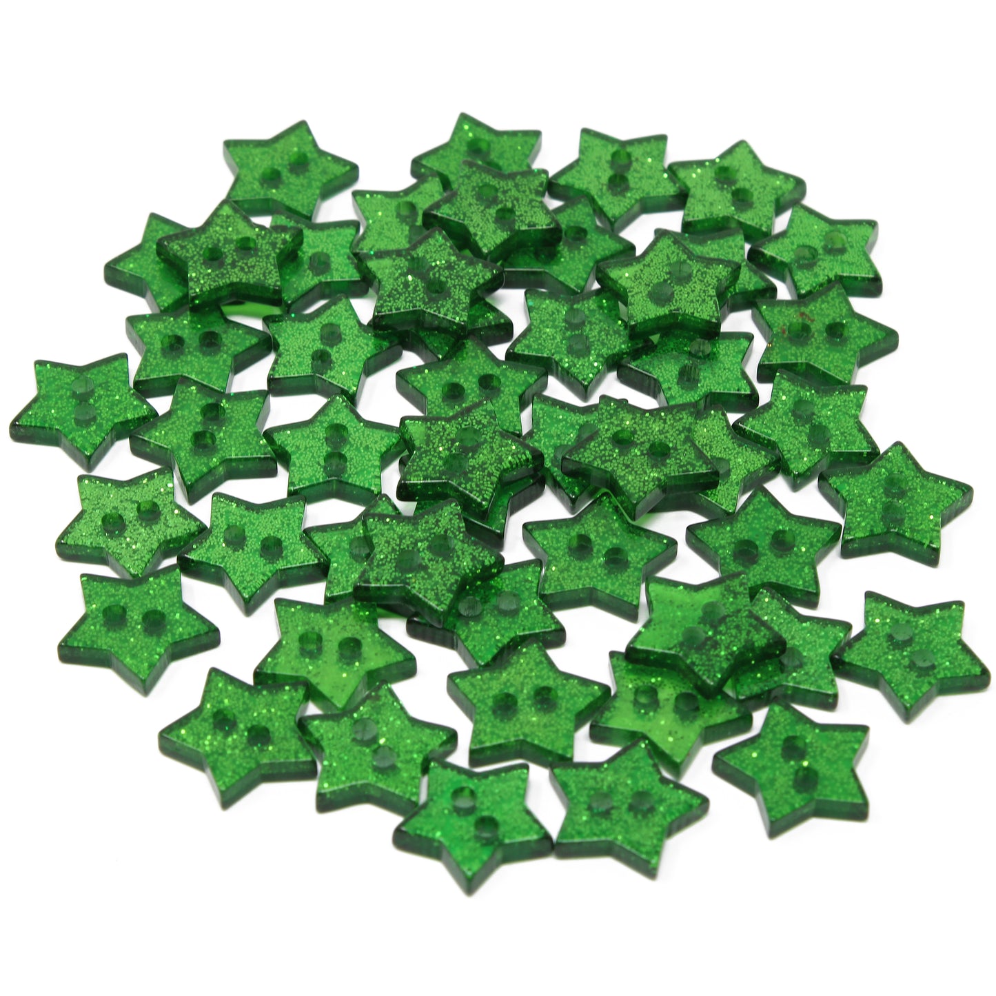 Dark Green 50 Mix Glitter Star 13mm Resin Buttons