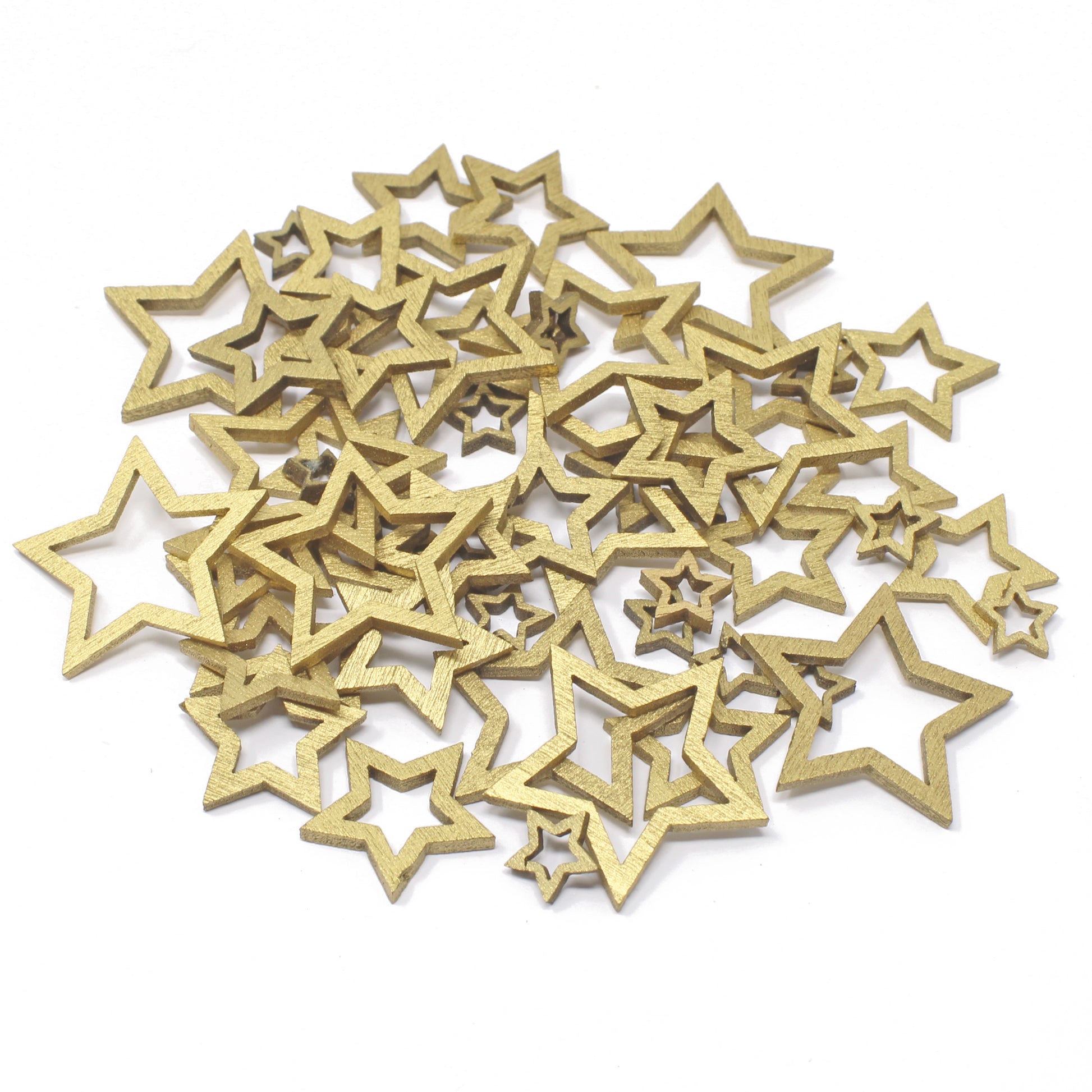 Gold 50 Mixed Size Cut Out Christmas Wood Stars