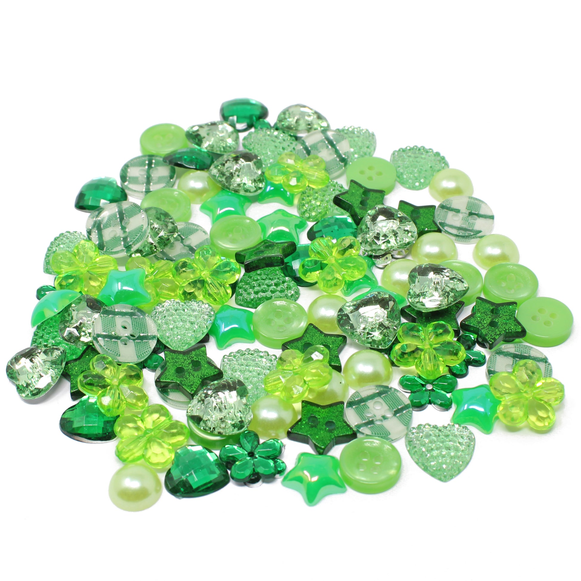 Green 100 Mix Acrylic & Resin Buttons & Flatbacks