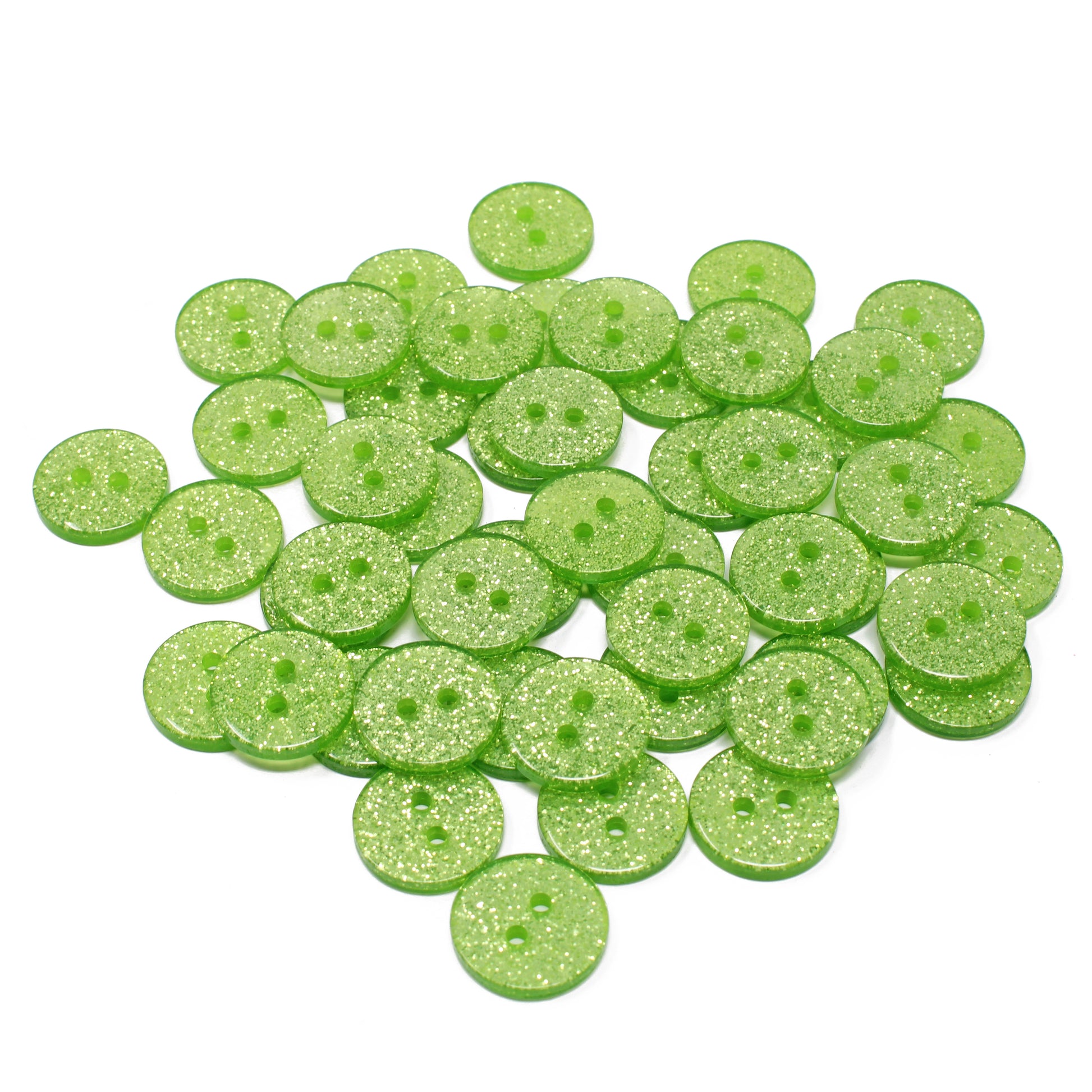 Green 50 Mix Glitter Round 15mm Resin Buttons