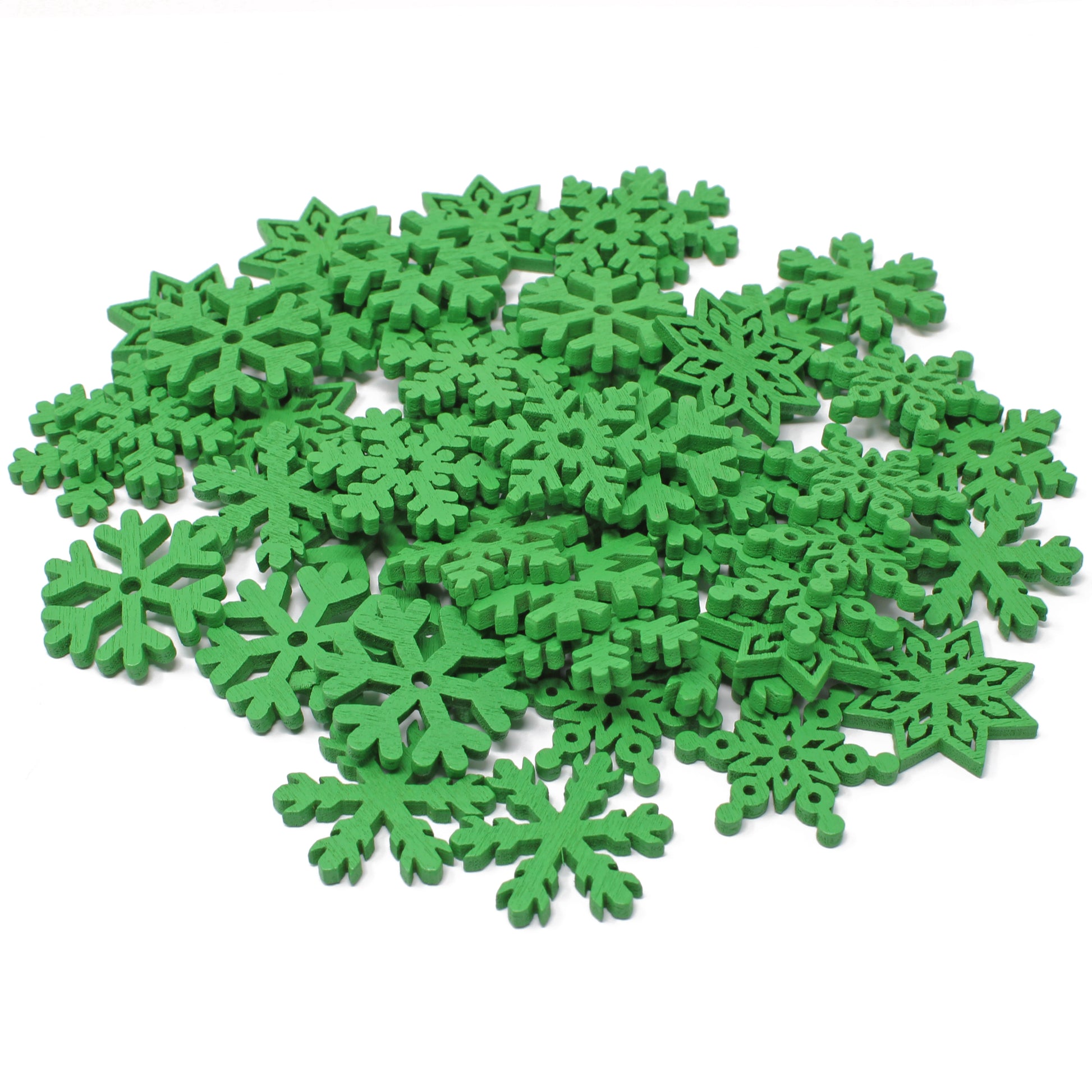 Green 50 Mix Wooden Christmas Snowflakes