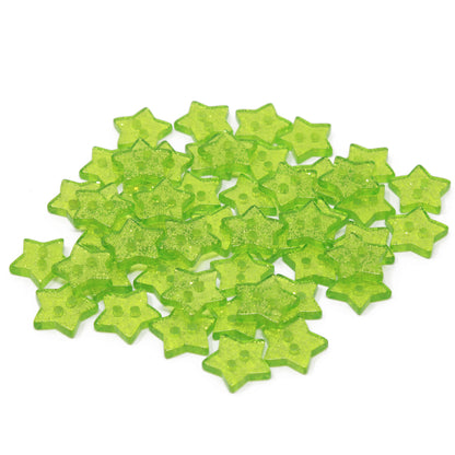 Green 50 Mix Glitter Star 13mm Resin Buttons