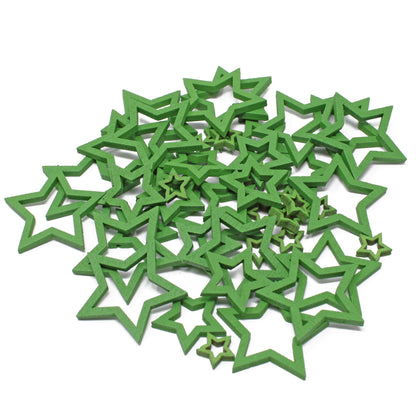 Green 50 Mixed Size Cut Out Christmas Wood Stars