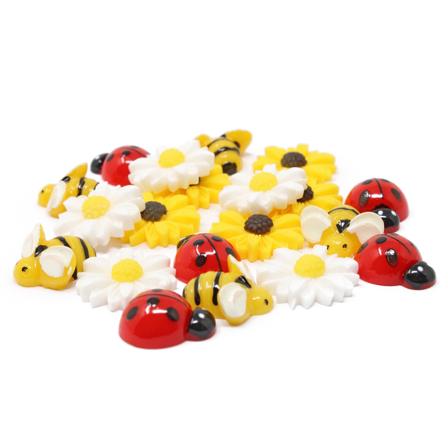 20 Pack Mix Daisy Sunflower Bee & Ladybird Resin Flatbacks