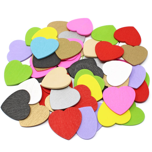 Multicoloured 28mm Wooden Craft Coloured Hearts