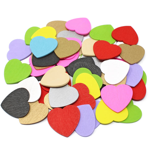 28mm Wooden Craft Coloured Hearts