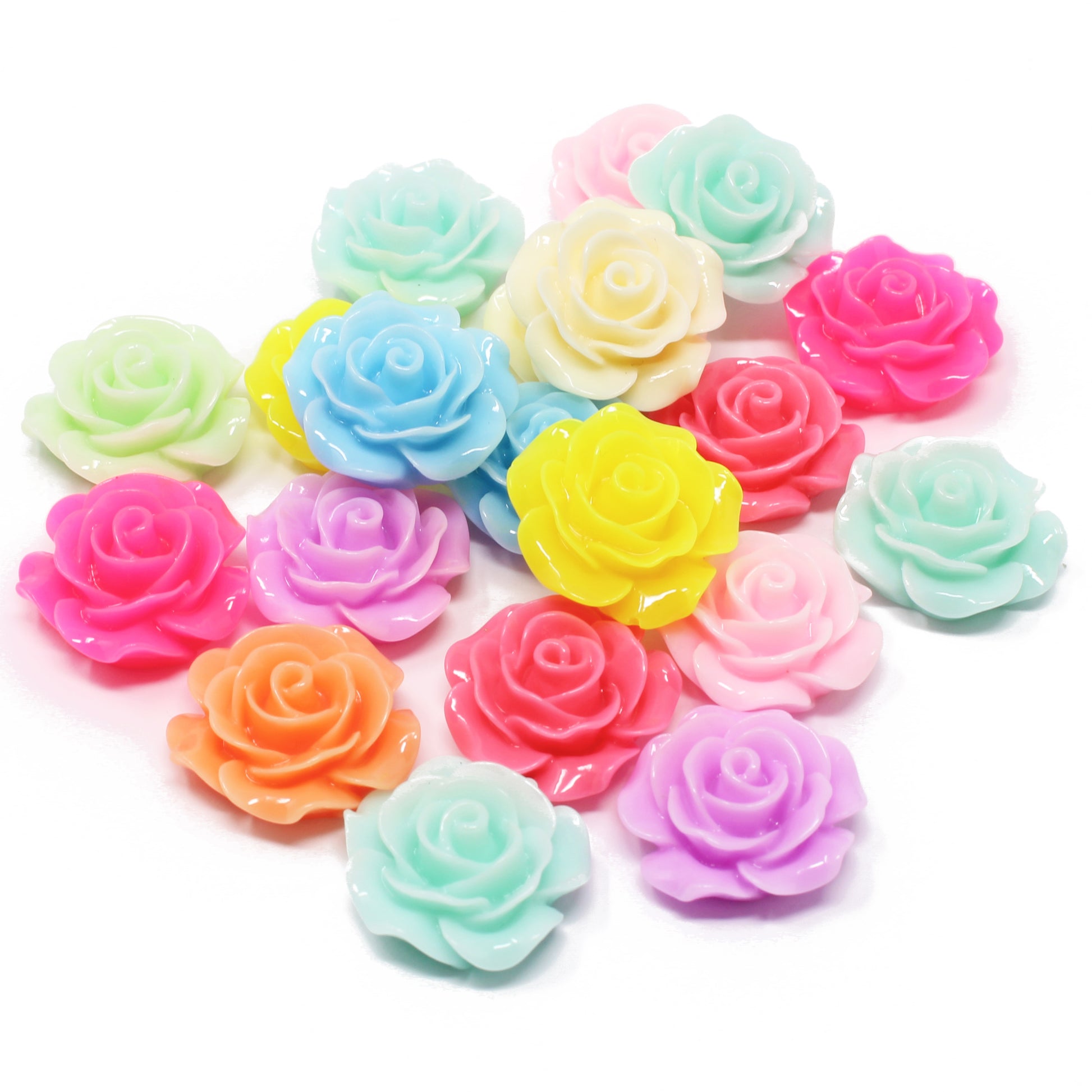 Multicoloured 20mm Resin Roses Flatbacks - Pack of 20