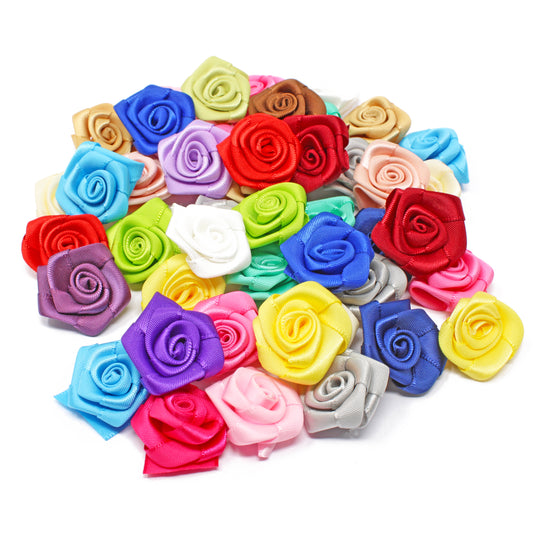 25mm Satin Ribbon Rose Flowers