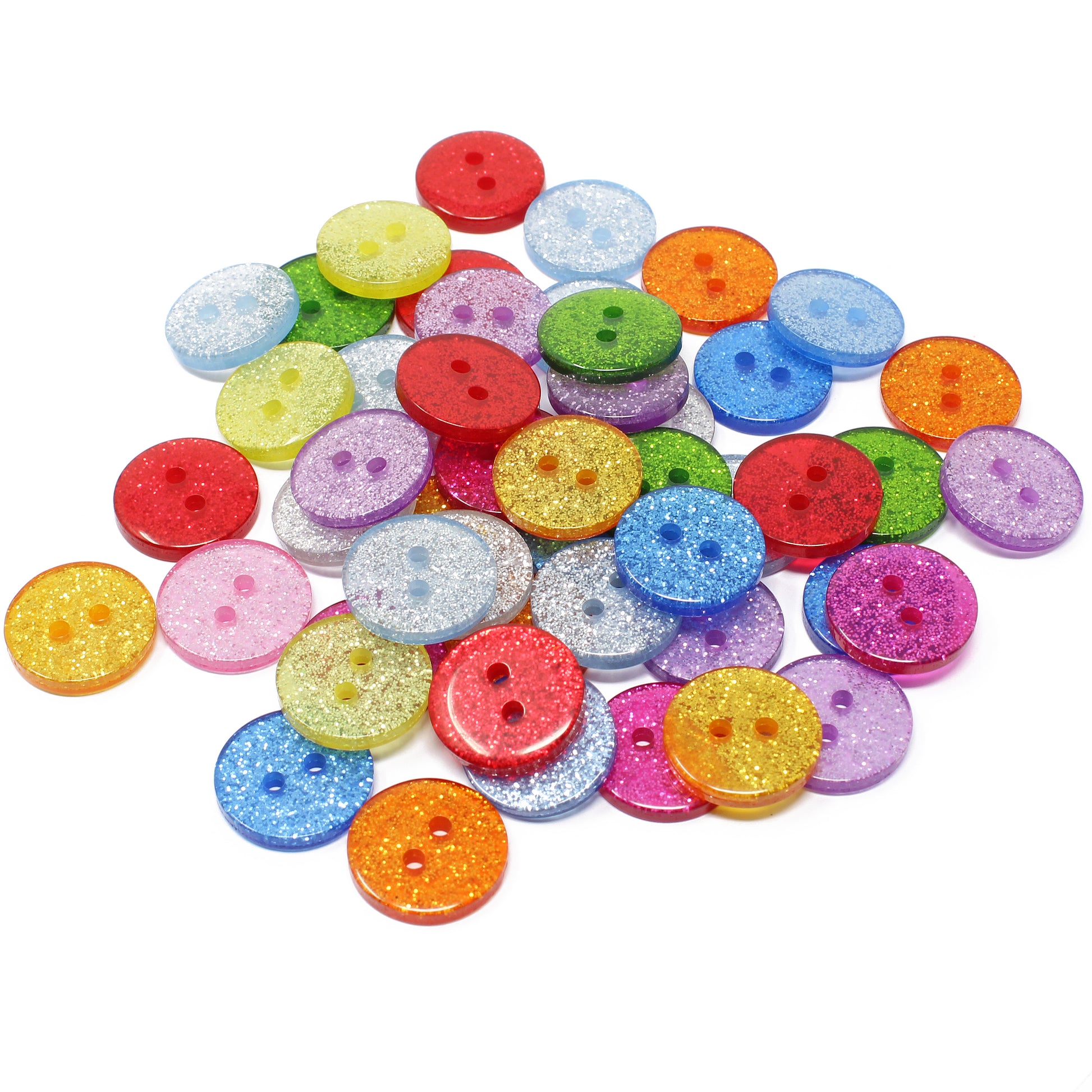 Multicoloured 50 Mix Glitter Round 15mm Resin Buttons