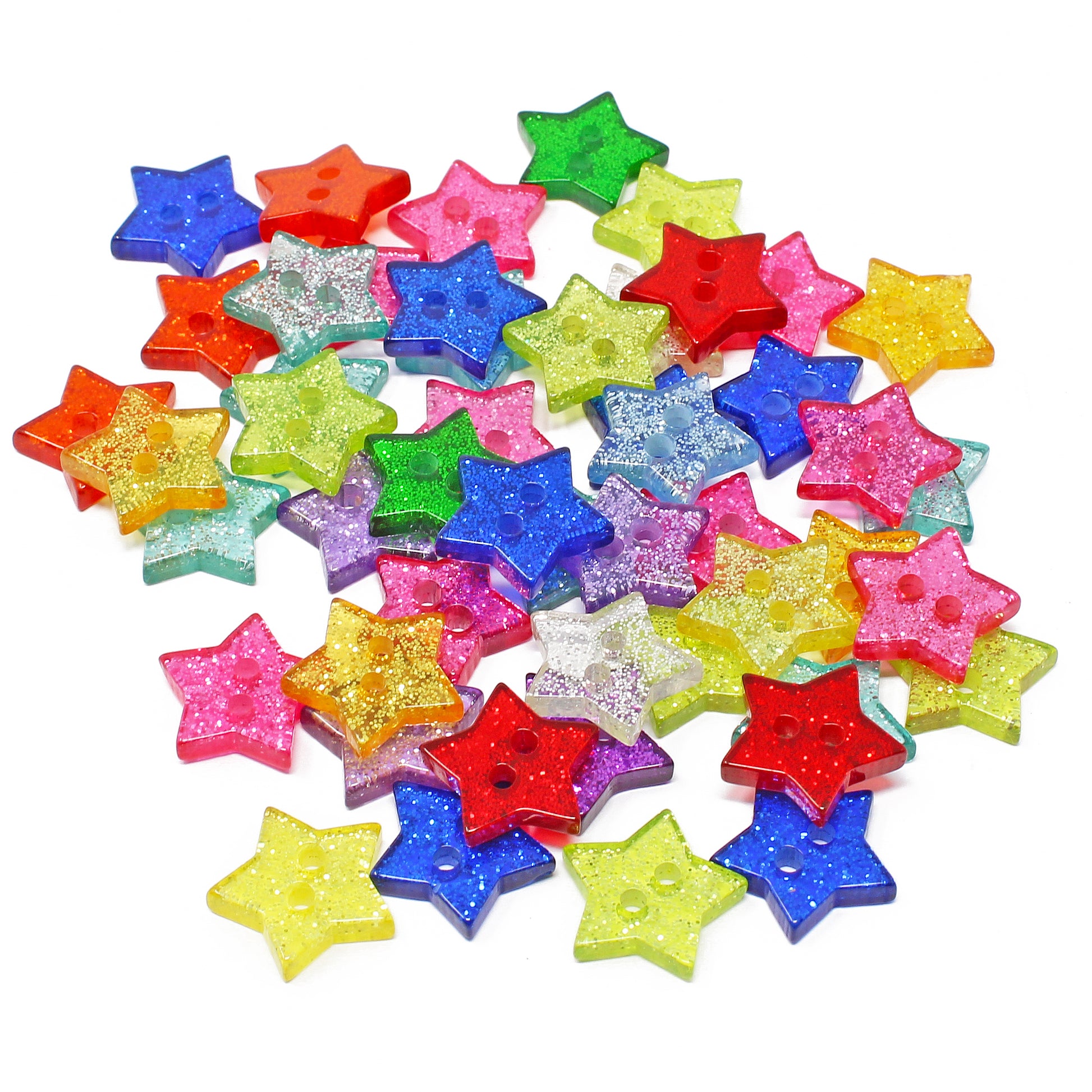 Multicoloured 50 Mix Glitter Star 13mm Resin Buttons