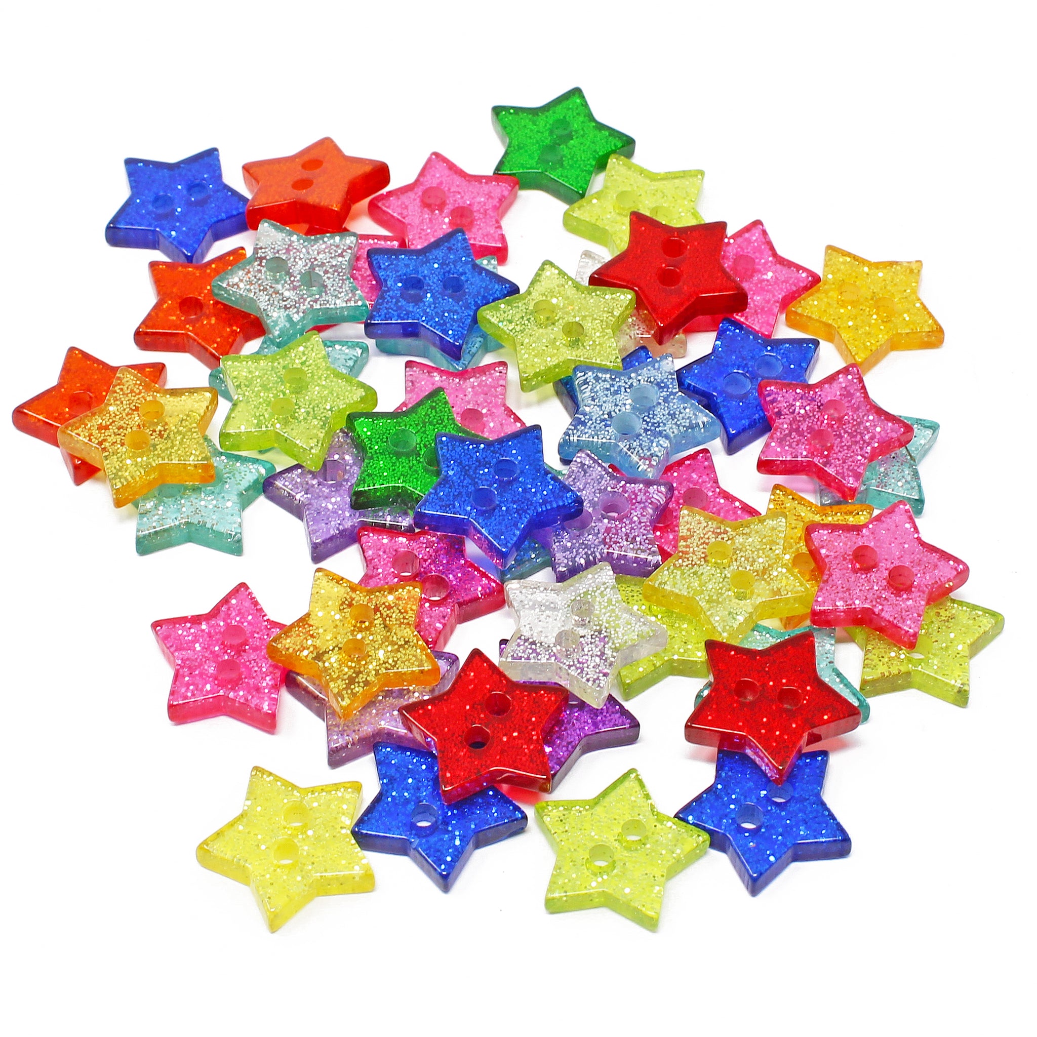 50 Mix Glitter Star 13mm Resin Buttons