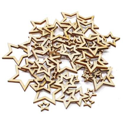 Natural 50 Mixed Size Cut Out Christmas Wood Stars