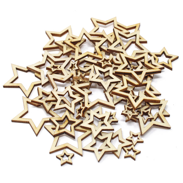50 Mixed Size Cut Out Christmas Wood Stars
