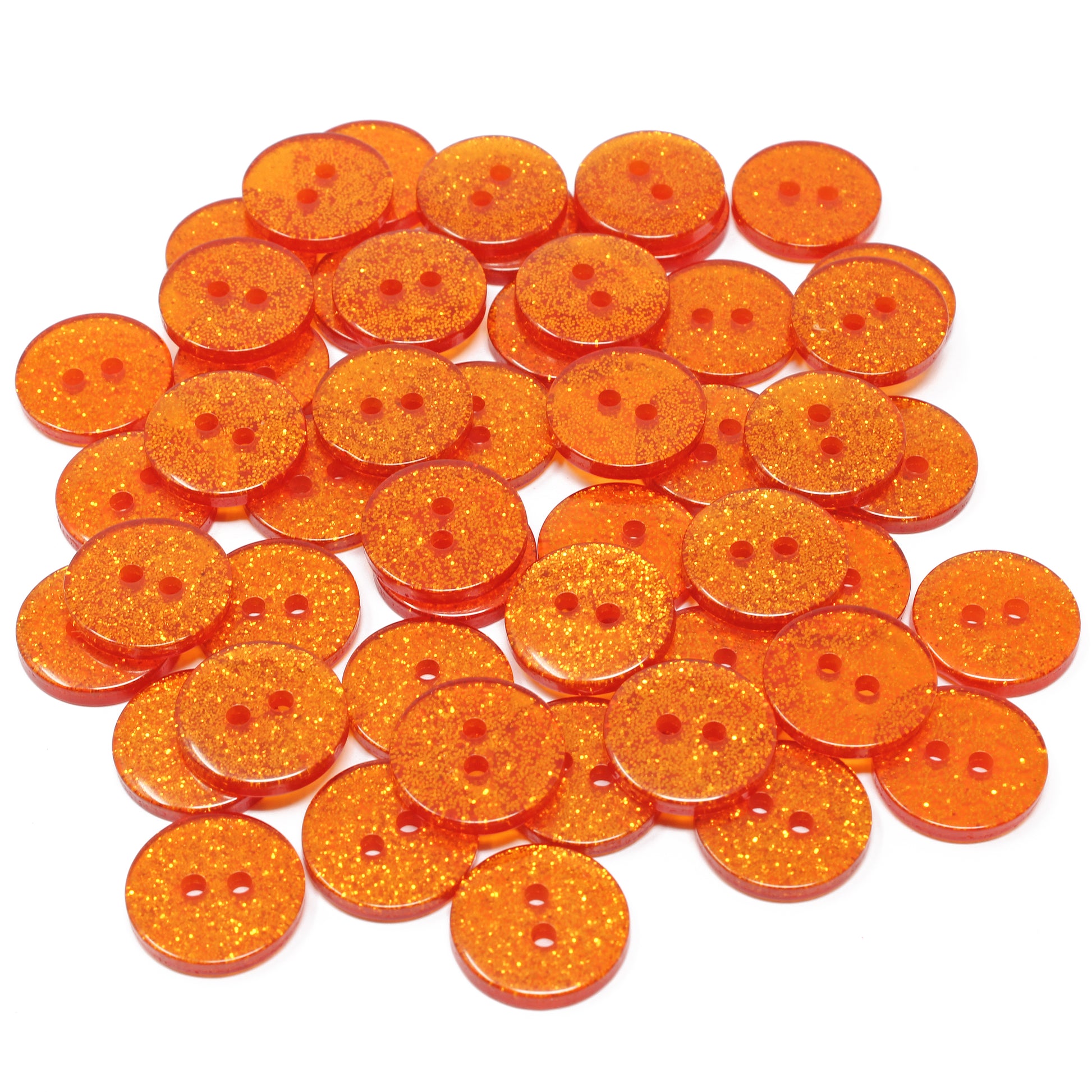 Orange 50 Mix Glitter Round 15mm Resin Buttons