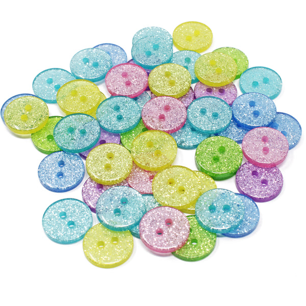 50 Mix Glitter Round 15mm Resin Buttons