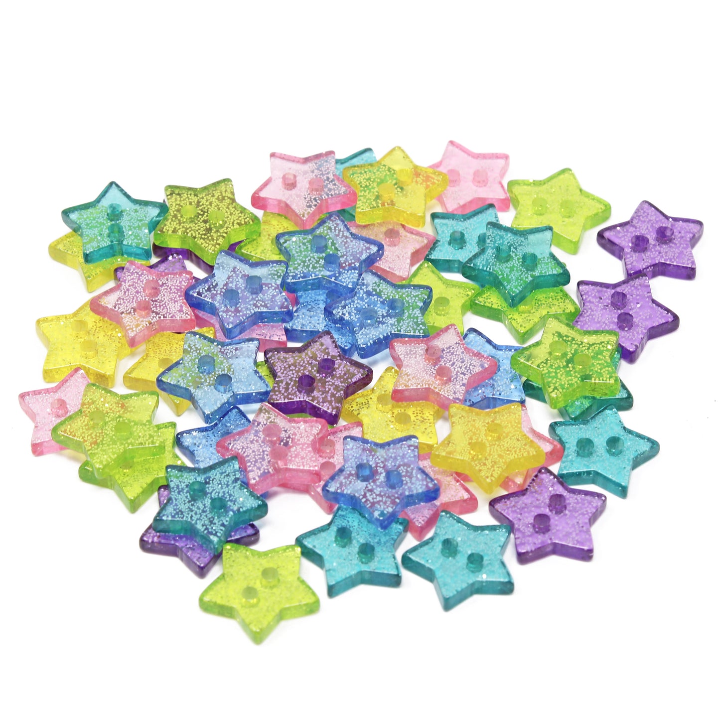 Pastel Mix 50 Mix Glitter Star 13mm Resin Buttons