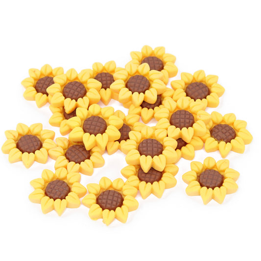 20x Yellow 20mm Petal Detailed Sunflower Resin Flatbacks