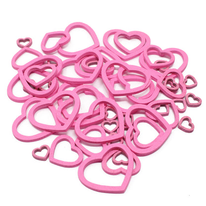 Pink 50 Mixed Size Wooden Open Hearts
