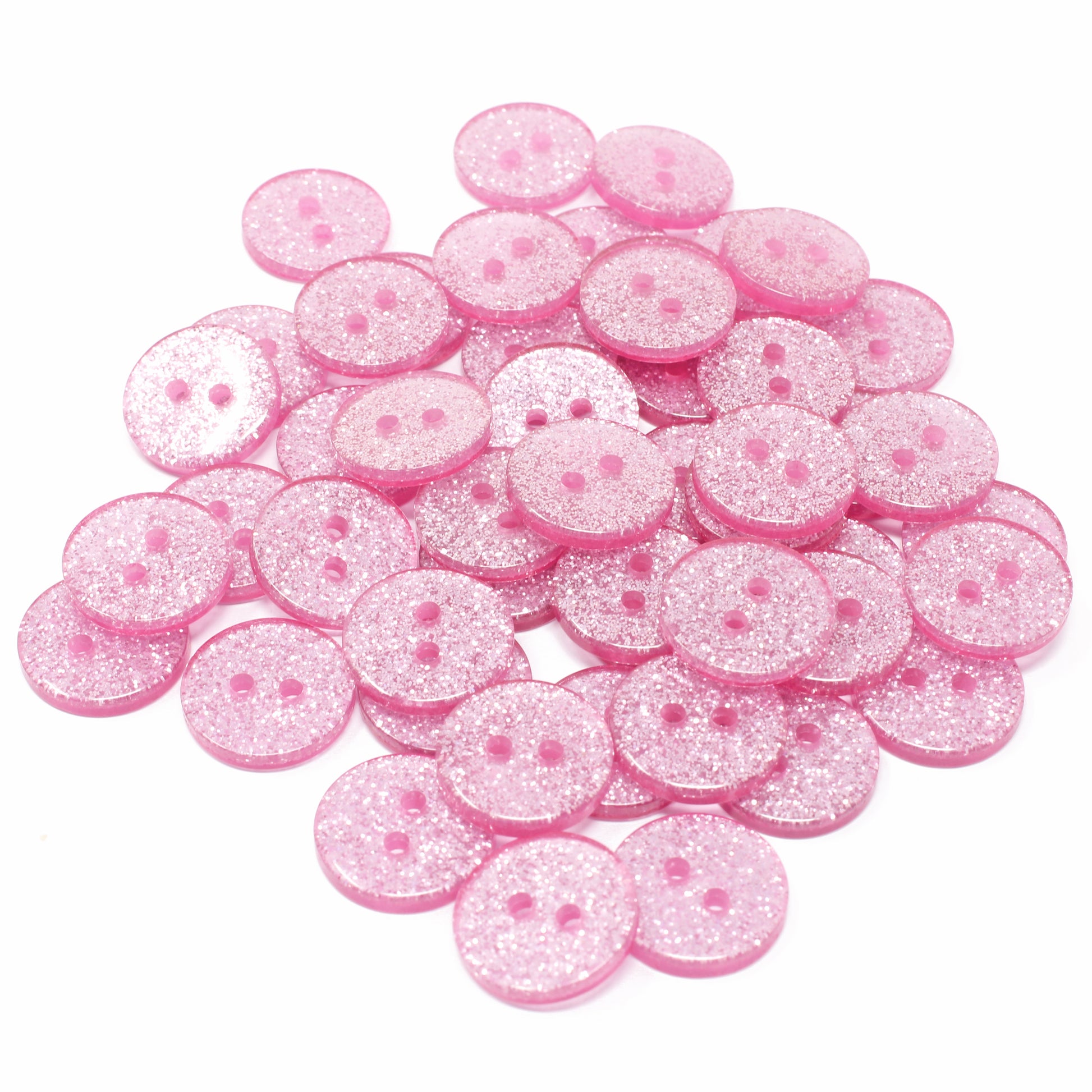 Pink 50 Mix Glitter Round 15mm Resin Buttons