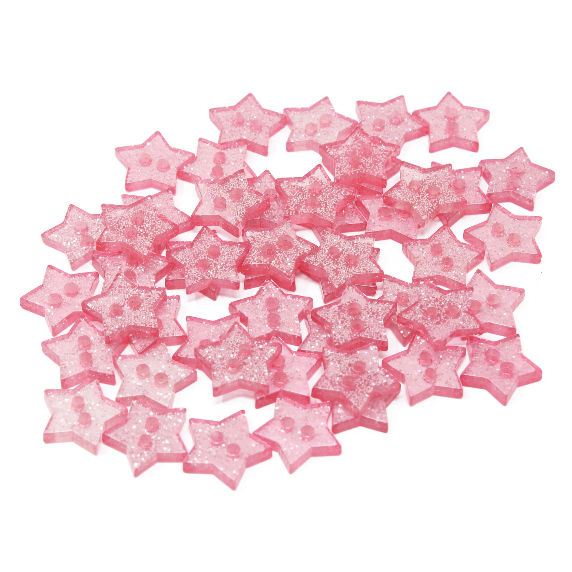 Pink 50 Mix Glitter Star 13mm Resin Buttons